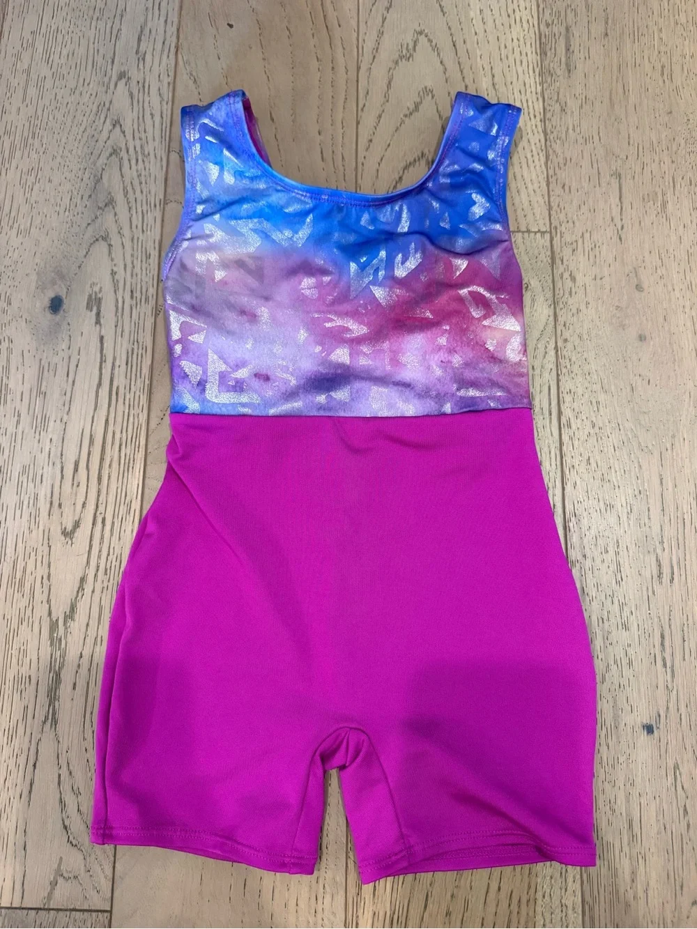 Cat & Jack Girls Gymnastics Biketard Leotard XS 4/5 Pink Blue Metallic